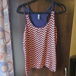 Chevron Patterned Peach and Navy Women's Top